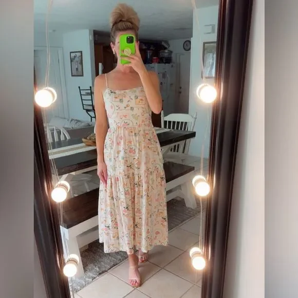 Cynthia Rowley Linen Blend Summertime Fruity Conversational Print Midi Dress - Picture 6 of 13